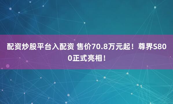 配资炒股平台入配资 售价70.8万元起！尊界S800正式亮相！
