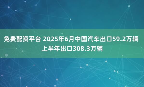 免费配资平台 2025年6月中国汽车出口59.2万辆 上半年出口308.3万辆